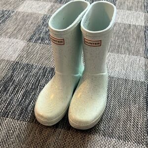 Hunter rain boots mint green sparkle